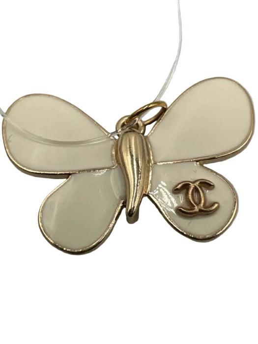 Chanel White & Gold Enamel Butterfly Interlocking CC Pendant
