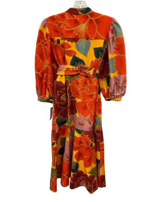 Farm Rio Size XS Red, Yellow, Pink Cotton Long puff sleeve Floral Dress