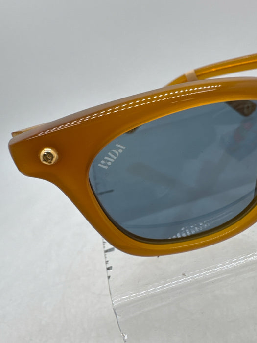 Trance Yellow Brown Acetate Wayfarer Blue Lens Sunglasses