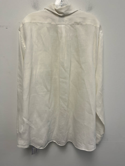 Brooks Brothers Size L White Linen Solid Button Up Button Down Long Sleeve Shirt