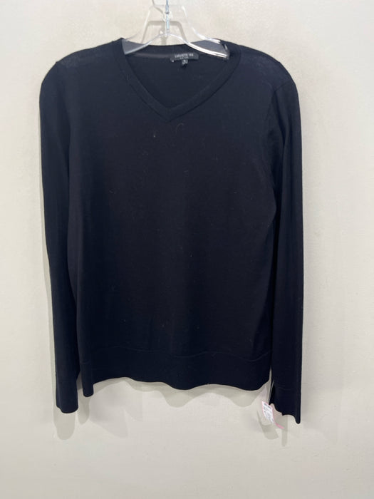 Lafayette 148 Size M Black Wool Knit Ribbed Hem V Neck Pullover Sweater