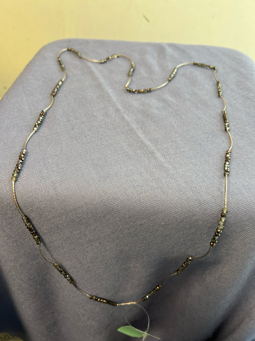 No Brand Silver & Black Beads & Metal Long No Clasp Necklace