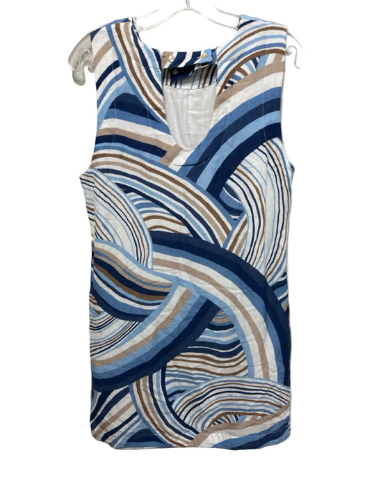 Cartolina Size S Blue & Brown Viscose & Linen Sleeveless Abstract Print Dress