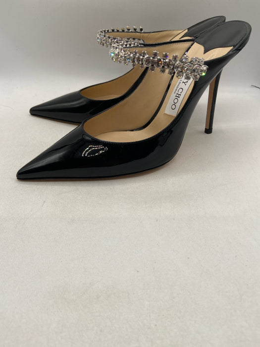 Jimmy Choo Shoe Size 40 Black & Clear Patent Leather Pointed Toe Mary Jane Pumps