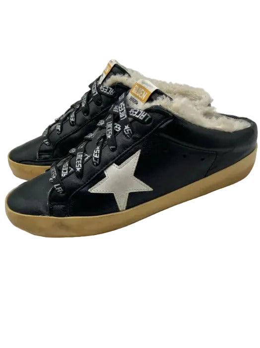 Golden Goose Shoe Size 39 Black Leather Lace Up Slip On Shearling Lined Shoes