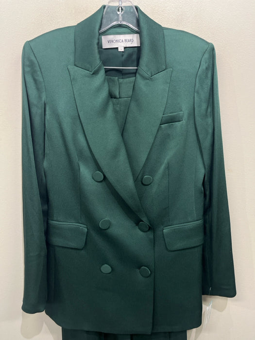 Veronica Beard Size 4/2 Green Acetate Blend Pintuck Front Straight Leg Pant Set