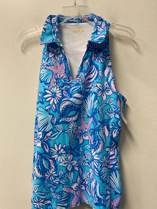 Lilly Pulitzer Size XL Blue, White & Pink Missing Fabric Tag Sleeveless Top