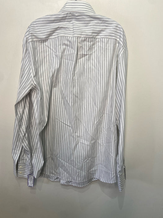 Brunello Cucinelli Size XXL Gray & White Cotton Striped Men's Long Sleeve Shirt