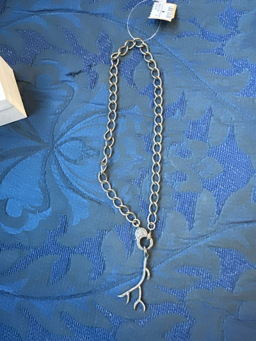 Gunmetal Sterling Silver Chains Pave Diamonds Antler Clasp Necklace