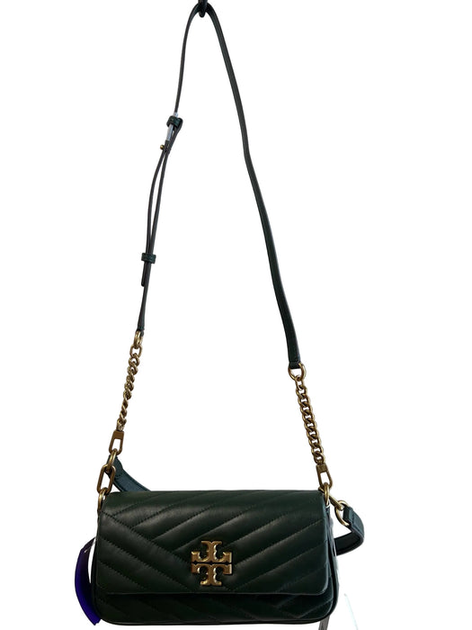 Tory Burch Army Green Leather Shoulder Bag Gold Hardware Logo Magnetic Clasp Bag