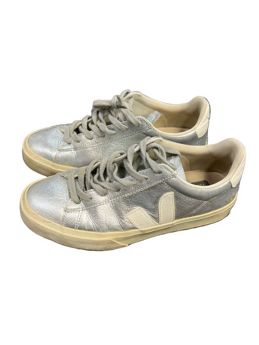 Veja Shoe Size 9 Silver Leather Metallic lace up Sneaker Low Top Shoes