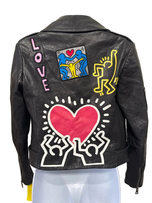 Keith Haring x Alice + Olivia Size XS Black, Red, Multi Lamb leather Jacket
