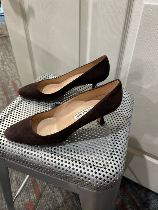 Manolo Blahnik Shoe Size 36 Brown Leather Suede Pointed Toe Kitten Heel Shoes