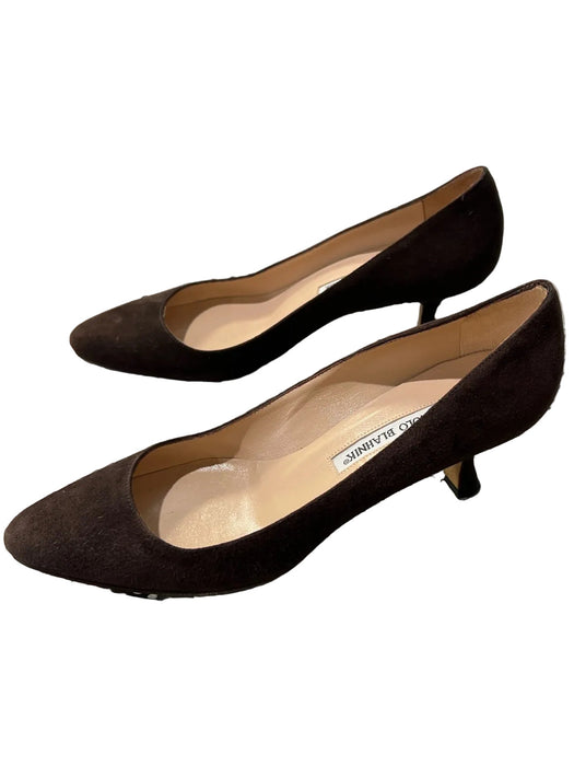 Manolo Blahnik Shoe Size 36 Brown Leather Suede Pointed Toe Kitten Heel Shoes