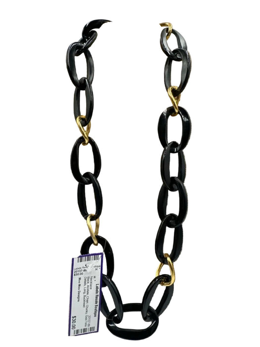 Moo Moo Designs Black Acetate Chain Chunky Gold Tone Details Long Necklace
