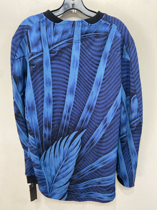 Y3 Size L Blue & Navy Synthetic Floral Sweatshirt Curved Hem Long Sleeve Shirt