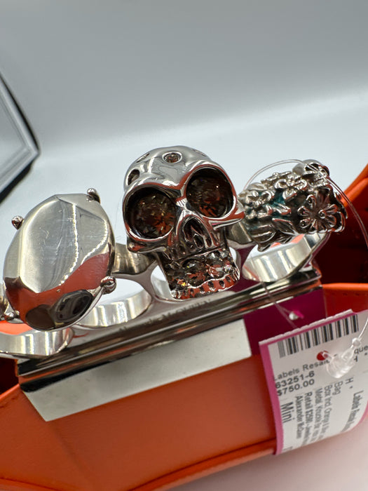 Alexander McQueen Orange & Silver Leather & Metal Knuckle Bar Hobo Skull Bag