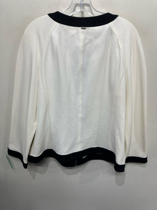 St. John Size 14 Cream & Black Viscose Zip Up Patch Pocket Trim Detail Jacket