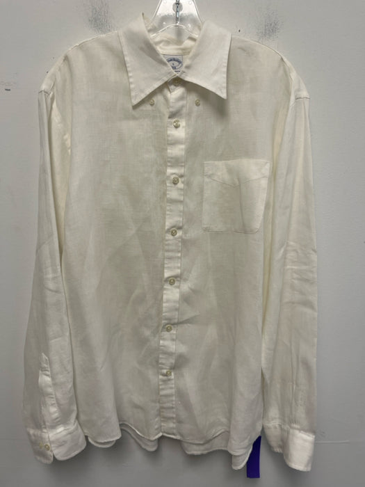 Brooks Brothers Size L White Linen Solid Button Up Button Down Long Sleeve Shirt