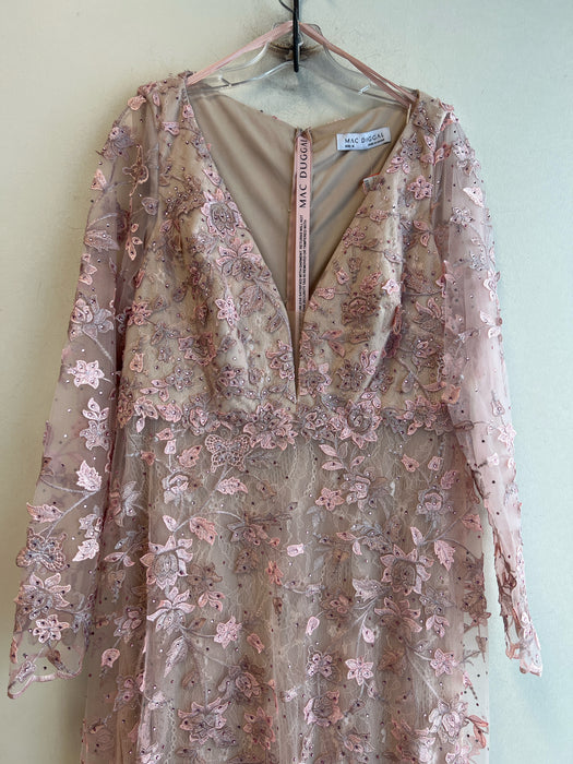 Mac Duggal Size 12 Pink Polyester Embroidered Design V Neck Lined Gown