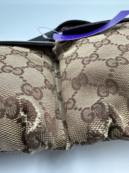 Gucci Brown & Beige Canvas Leather Detail Guccissima Zip Belt Bag Bag