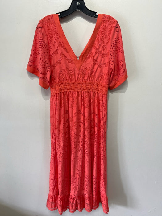 Farm Rio Size XS Orange Viscose & Polyester Double V Neck Burnout Midi Dress