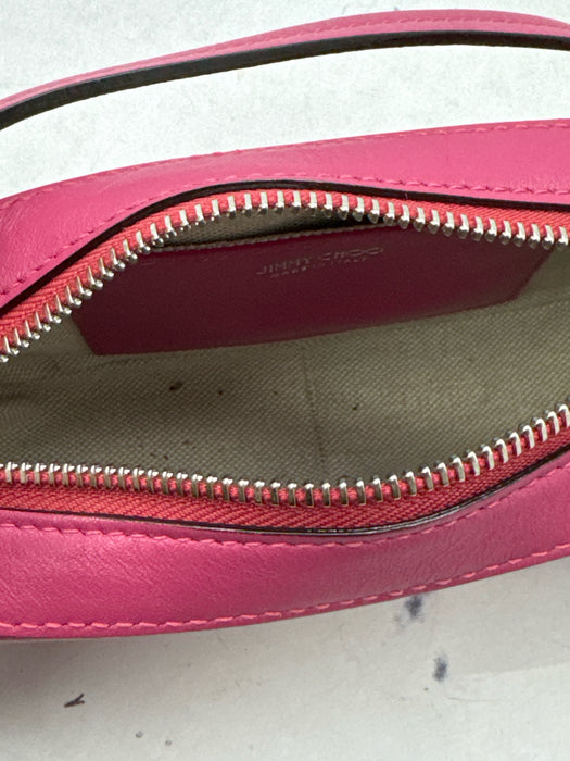 Jimmy Choo Pink Leather silver tone hardware Camera Zip closure Crossbody Bag