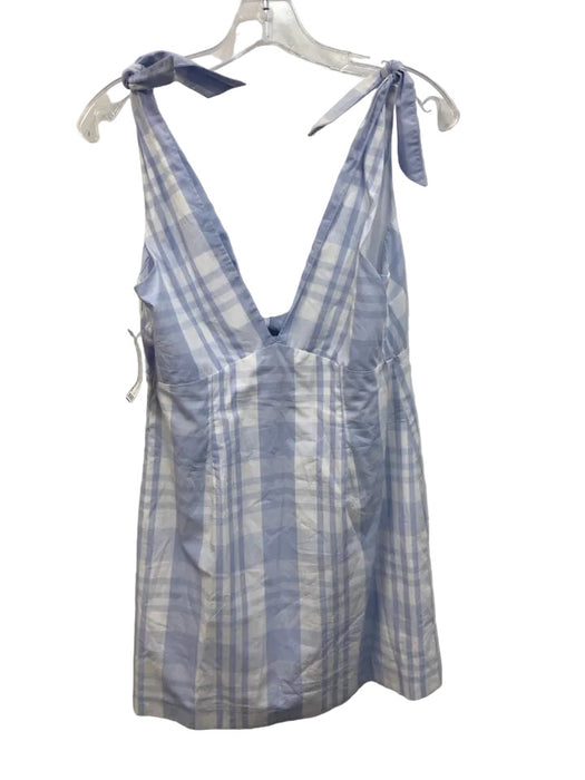 Loveshackfancy Size 6 Light blue & white Cotton Plaid Tie Shoulder Knot Dress