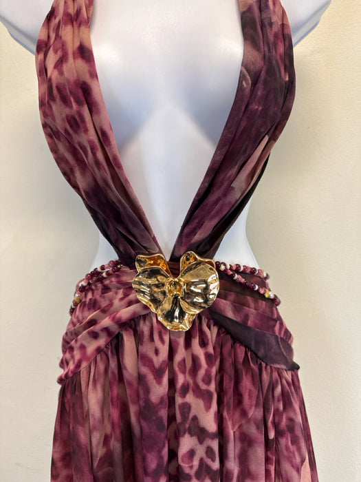 BABYBOO Size S Mauve & Pink Polyester Criss Cross Back Deep V neck Cutout Dress
