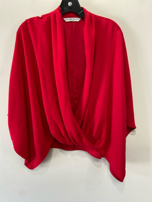 Trina Turk Size L Red Polyester Surplice 1/2 Sleeve Deep V Top