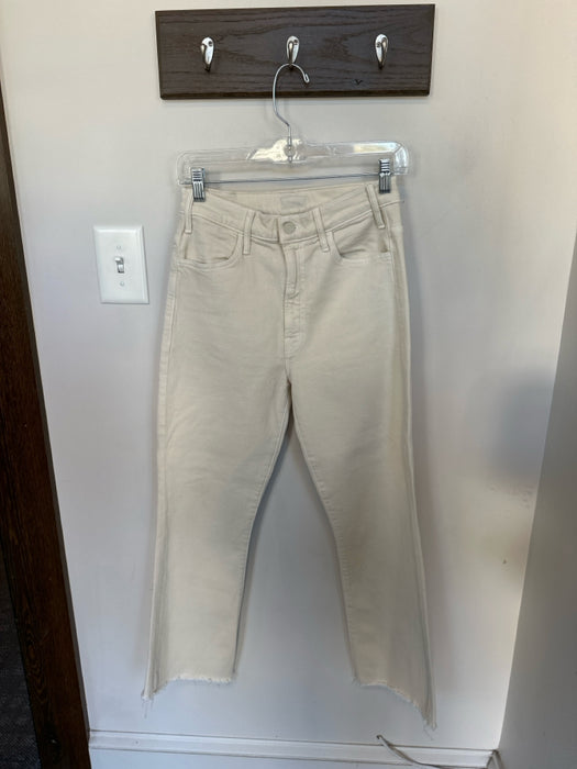Mother Size 27 Cream Cotton Blend High Waist Bootcut Raw Hem Jeans