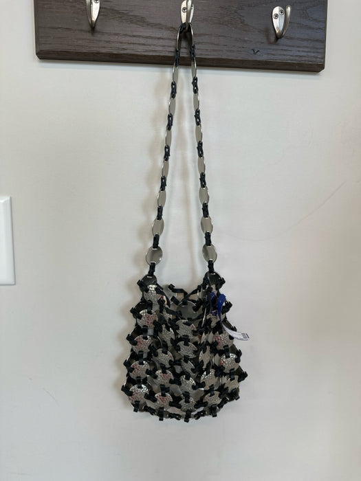 Staud Black & Silver Leather & Metal Hammered Top Handle Bag