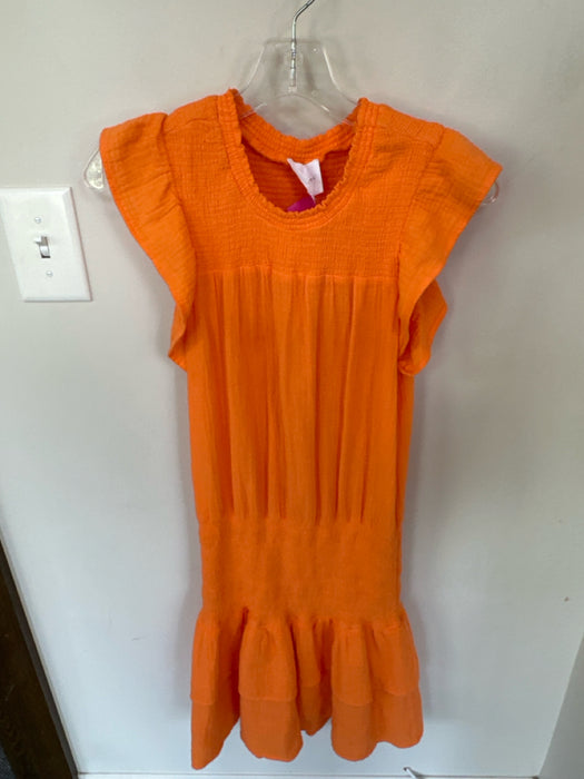 Sundays Size XS Orange Cotton Scrunch Detail Ruffle Sleeve Detail Mini Dress