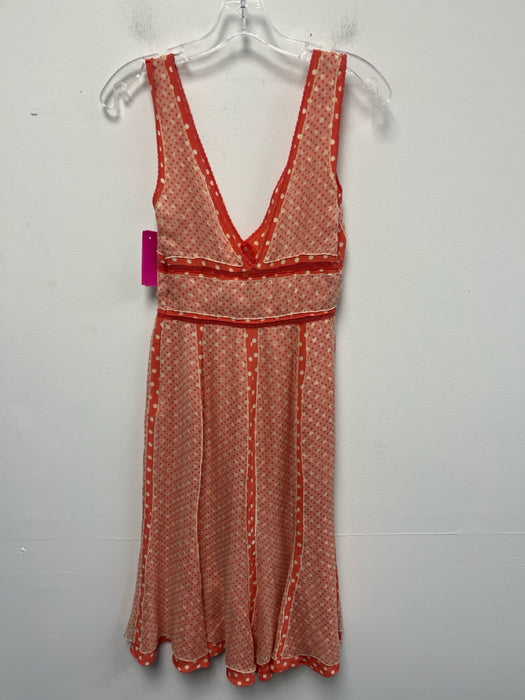 Sportmax Size 6 Orange & White Silk Sleeveless Polka Dot V Neck Midi Dress