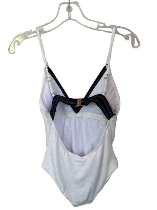 Reiss Size 6 White & Navy Polyester Blend Textured One Piece Swimsuit
