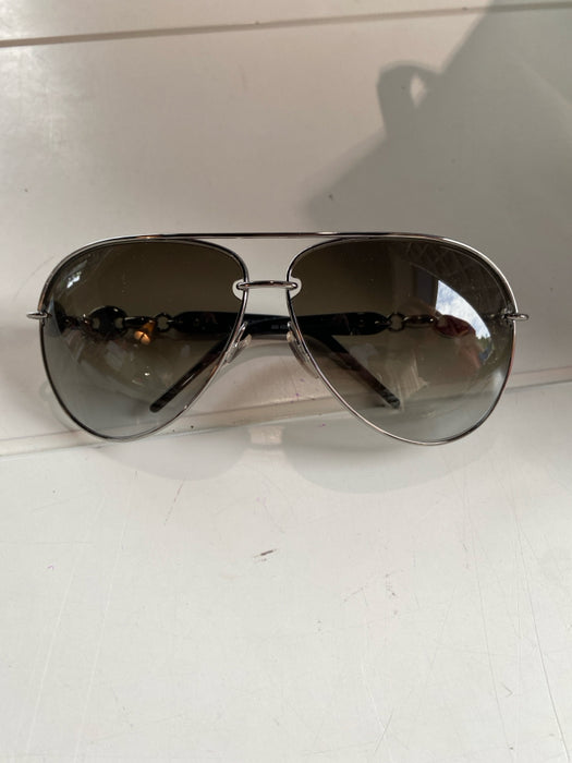 Gucci Black & Silver Plastic & Metal Aviator Chain Detail Oversize Sunglasses