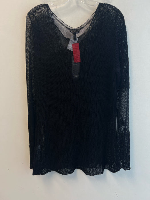 Eileen Fisher Size XL Black Linen Cable Knit Long Sleeves Scoop Neck Top