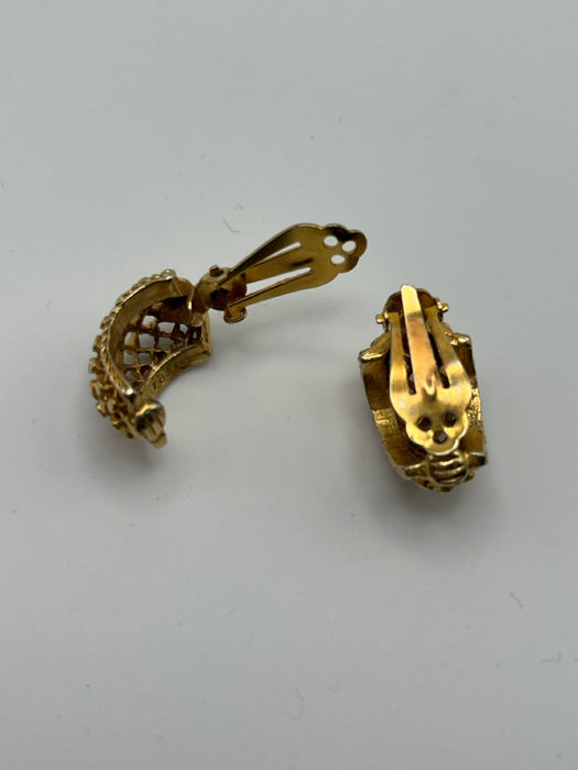 Gold 925 Silver Gold Tone Cable Detail Clip On Earrings