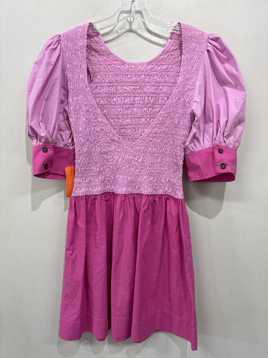 Ganni Size 38 Pink Cotton Color Block Short Sleeve Dress