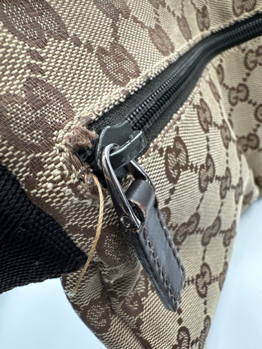 Gucci Brown & Beige Canvas Leather Detail Guccissima Zip Belt Bag Bag