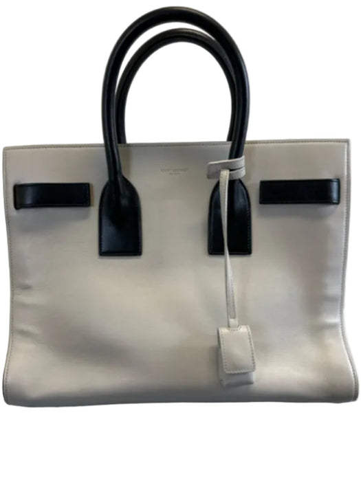 Saint Laurent White & Black Leather Top Handle Color Block Crossbody Strap Bag