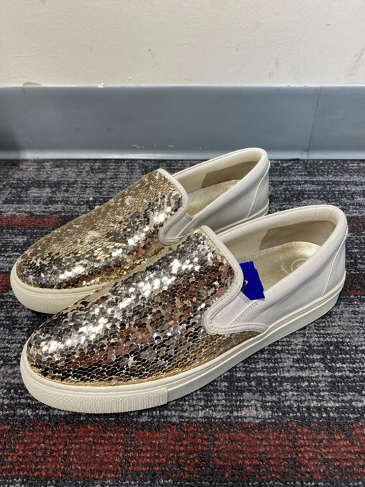 Tory Burch Shoe Size 11 Silver & White Fabric Sequin Textured Slip On Shoes