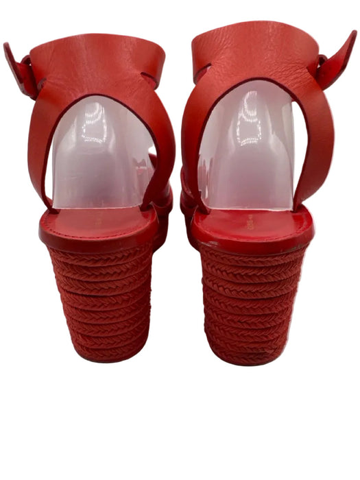 Celine Shoe Size 41 Red Leather Espadrille Ankle Buckle Platform Sandals