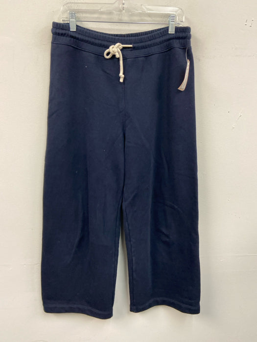 Jenni Kayne Size L Navy Blue Cotton Elastic Drawstring Waist Wide Leg Pants