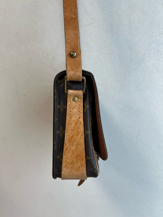 Louis Vuitton Brown Leather Buckle Detail Logo Print Brass Hardware Bag