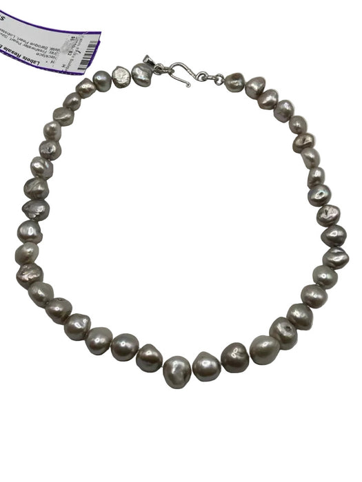 Gray Freshwater Pearl Silver Tone Metal Baroque Pearl Lobster Clasp Necklace
