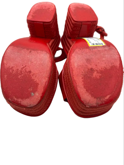 Celine Shoe Size 41 Red Leather Espadrille Ankle Buckle Platform Sandals