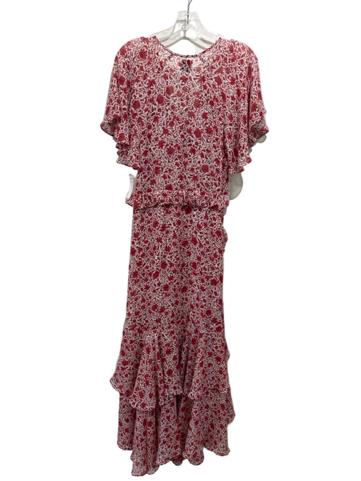 Misa Size XS Red & White Polyester ruffles V Neck Cap Sleeve Maxi Dress