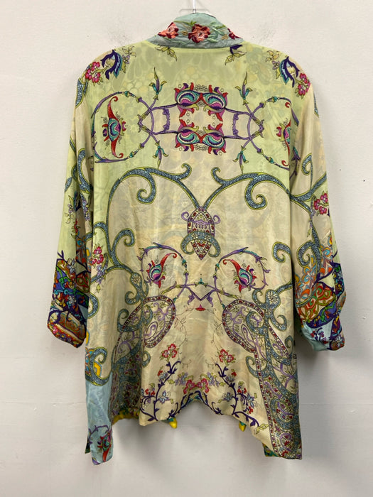 Johnny Was Size XL Green & Multi Half Sleeve Floral Embroidered Cardigan
