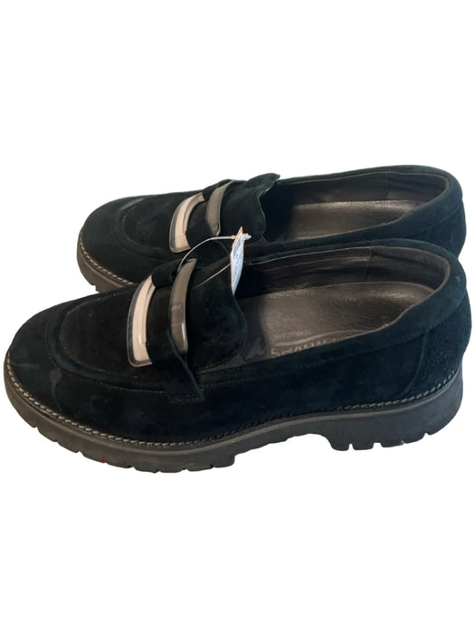 Softwaves Shoe Size 39 Black Suede Rubber Sole Chunky Square Detail Loafer Shoes